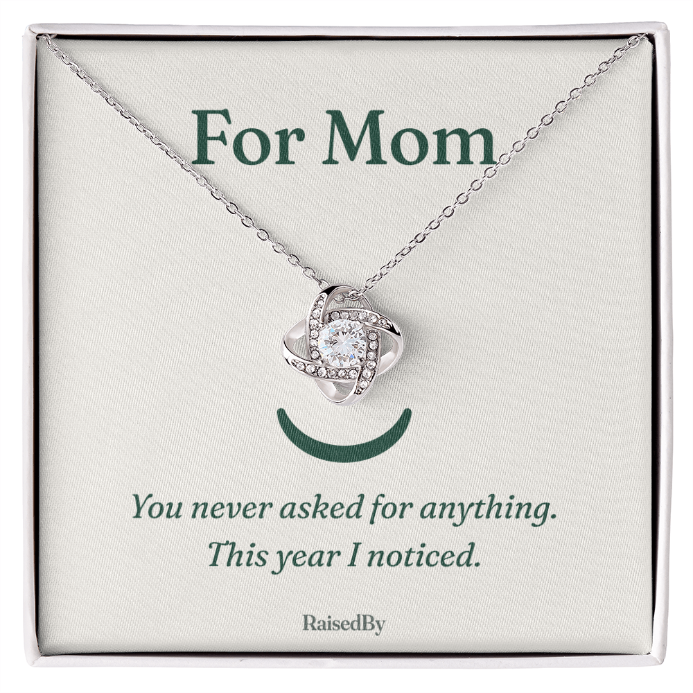 For Mom message card necklace in RaisedBy gift box