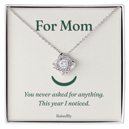For Mom message card necklace in RaisedBy gift box