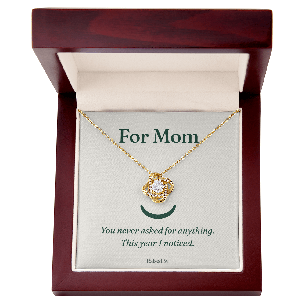 For Mom message card necklace in RaisedBy gift box