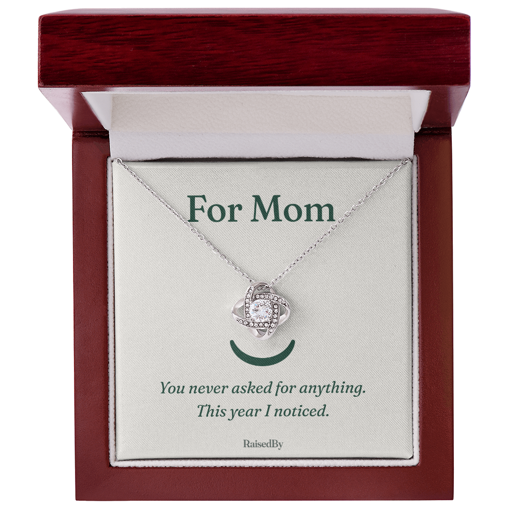 For Mom message card necklace in RaisedBy gift box